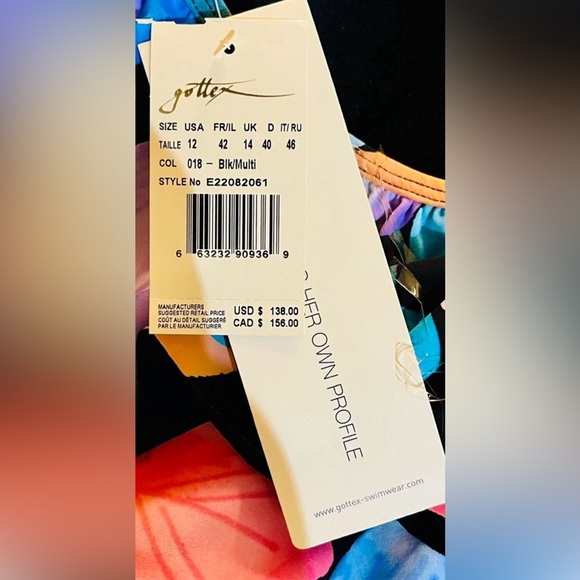 NWT PROFILE BY GOTTEX COLOR RUSH RUFFLE ONE SHOULDER ONE PIECE SWIMSUIT SZ 12 - Picture 6 of 7